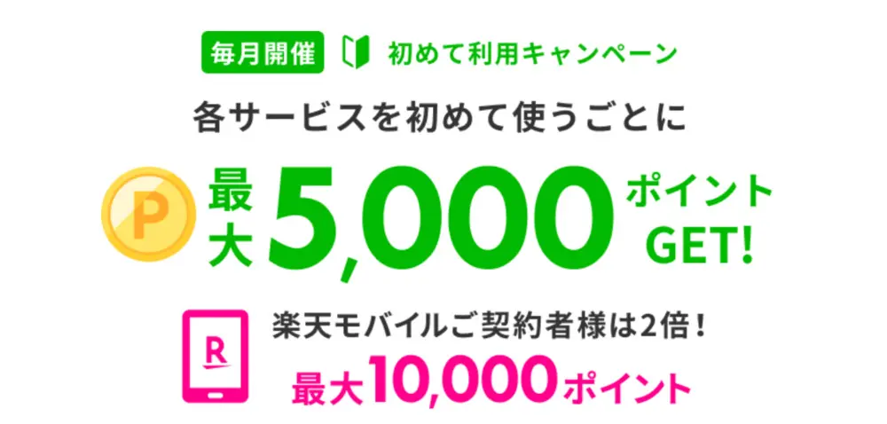 楽天モバイル - 楽天トラベルサービス初めて利用キャンペーン 最大5,000ポイントGET!