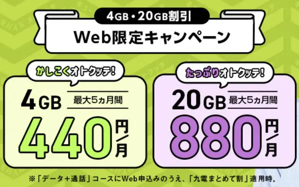 【Web限定】4GB/20GB割引キャンペーン