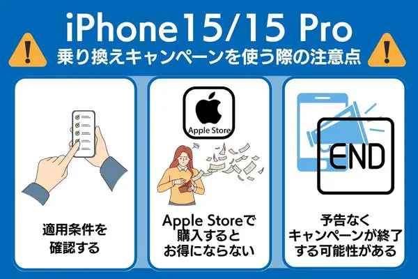 iPhone15/15 Proの乗り換えキャンペーンを使う際の注意点