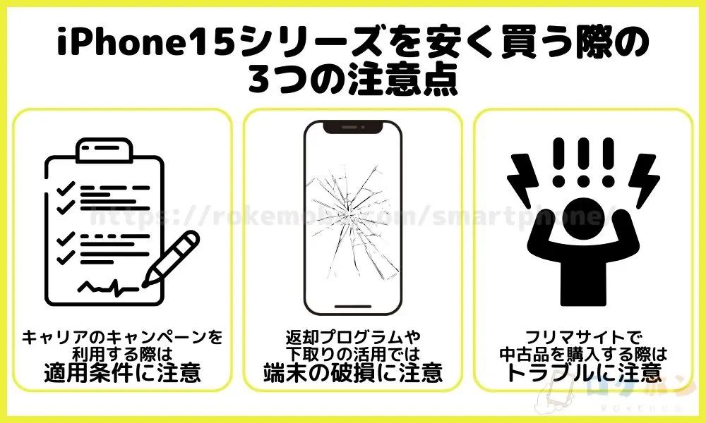 iPhone15シリーズを安く買う際の3つの注意点