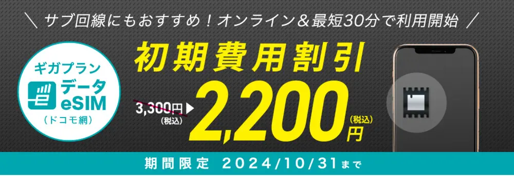 【IIJmio】トクトクキャンペーン【データeSIM初期費用割引】