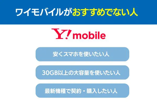 ワイモバイルおすすめでない人ー安くスマホを使いたい人、大容量を使いたい人、最新機種を購入したい人