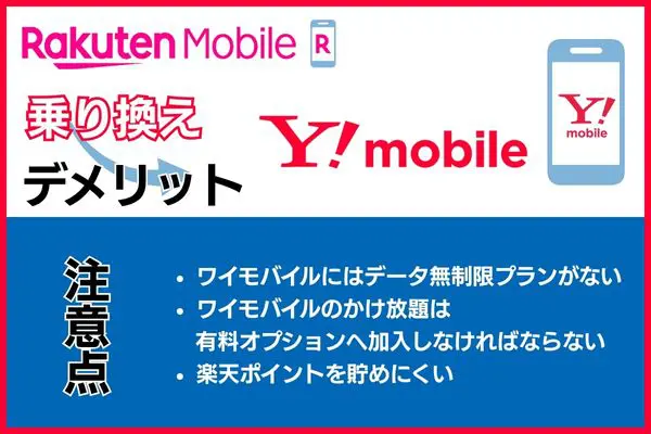 楽天モバイルからワイモバイルへ乗り換える注意点やデメリット