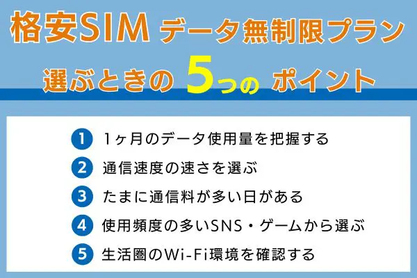ギガ使いたい放題の格安SIMを選ぶときの5つのポイント