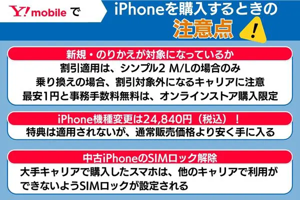 ワイモバイルでiPhoneを購入するときの注意点