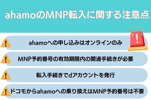 ahamo MNP転入に関する注意点