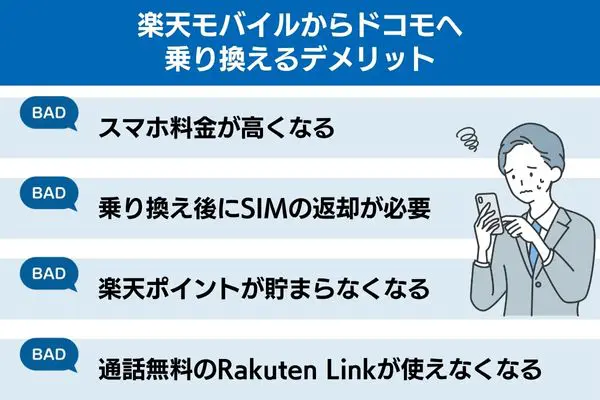 楽天モバイルからドコモへ乗り換えるデメリット