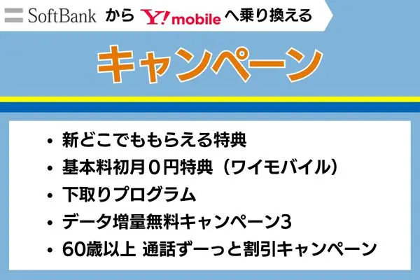 ソフトバンクからワイモバイルへ乗り換えるキャンペーン