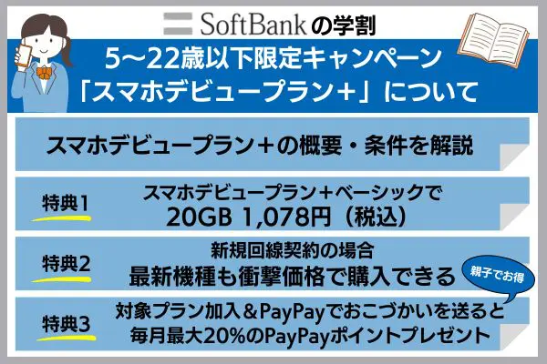 ソフトバンクの学割 5〜22歳以下限定キャンペーン スマホデビュープラン＋