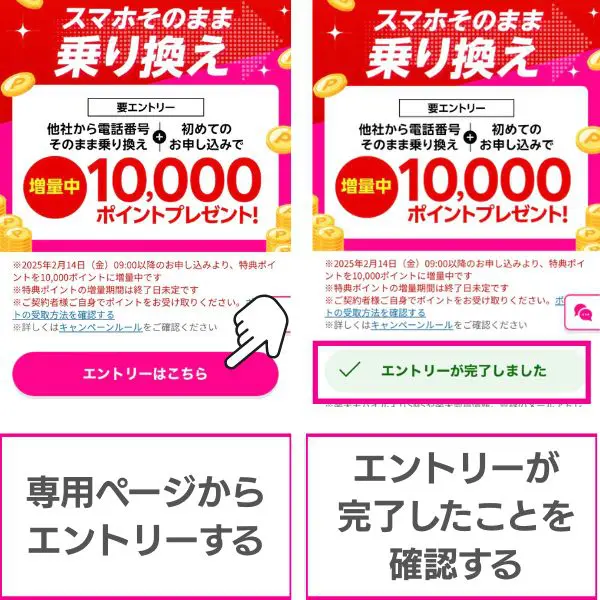専用のページからエントリー