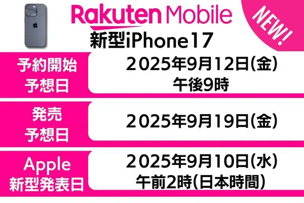 楽天モバイルでのiPhone17予約開始日予想