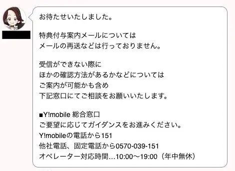 SMS再送不可、内容は電話で問い合わせが必要