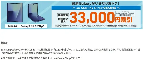 au Galaxy Z Fold7/Z Flip7機種変更おトク割