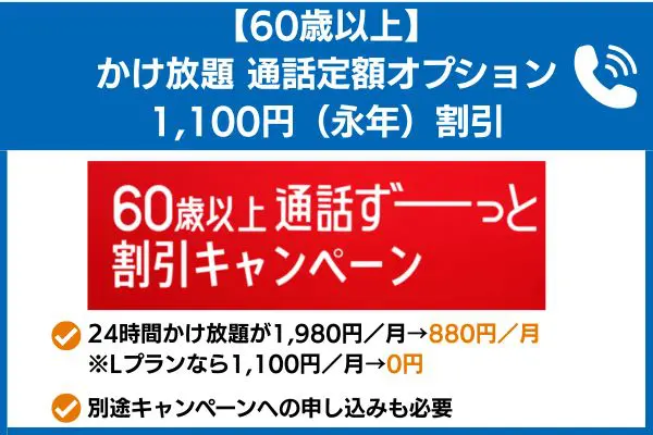ワイモバイル 60歳以上通話ずーっと割引キャンペーン