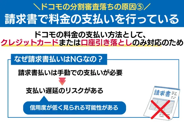 ドコモの分割審査落ちの原因 請求書で料金の支払いを行っている場合