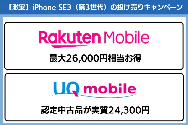 【激安】iPhone SE3（第3世代）の投げ売りキャンペーン