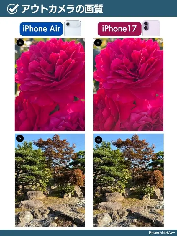 iPhone AirとiPhone17の写真比較画像