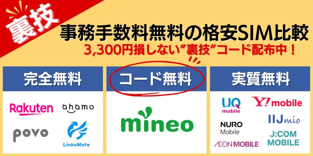 格安SIM 事務手数料無料