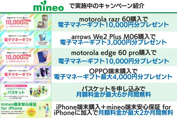 mineoで実施中のキャンペーン