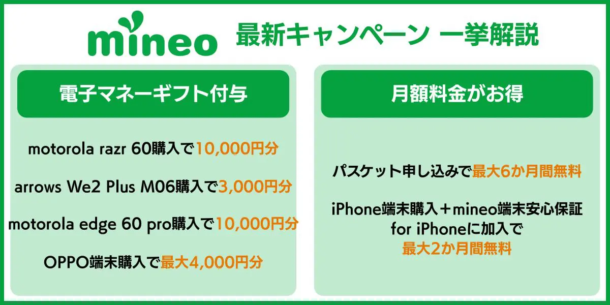 mineoの最新キャンペーン一覧