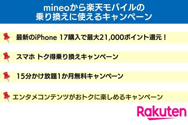 mineoから楽天モバイルの乗り換えに使えるキャンペーン