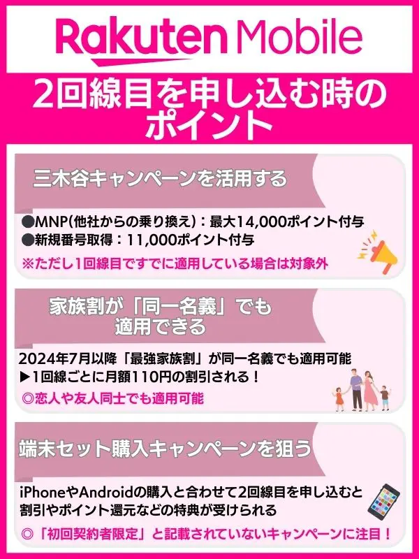 楽天モバイルで2回線目を申し込む時のポイント