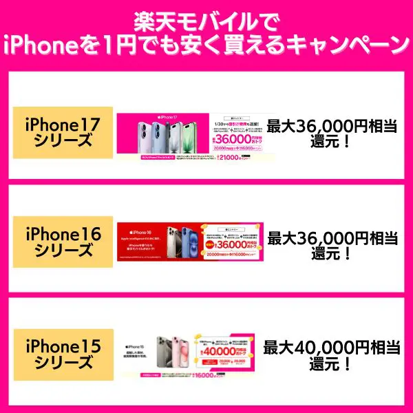 楽天モバイルでiPhoneを1円でも安く買えるキャンペーン