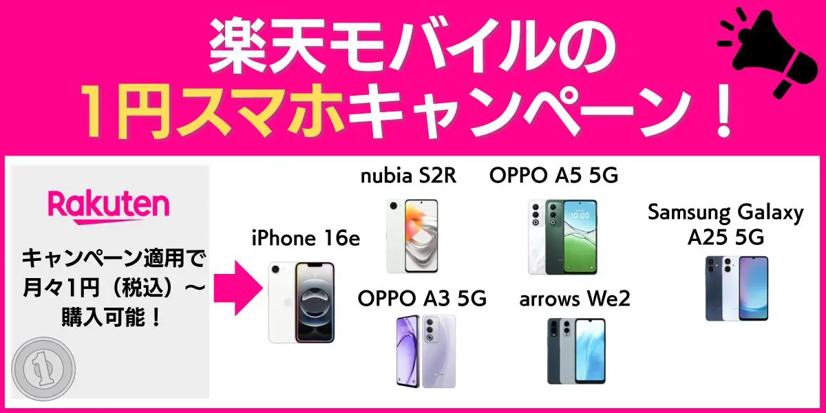 楽天モバイルの1円スマホキャンペーン