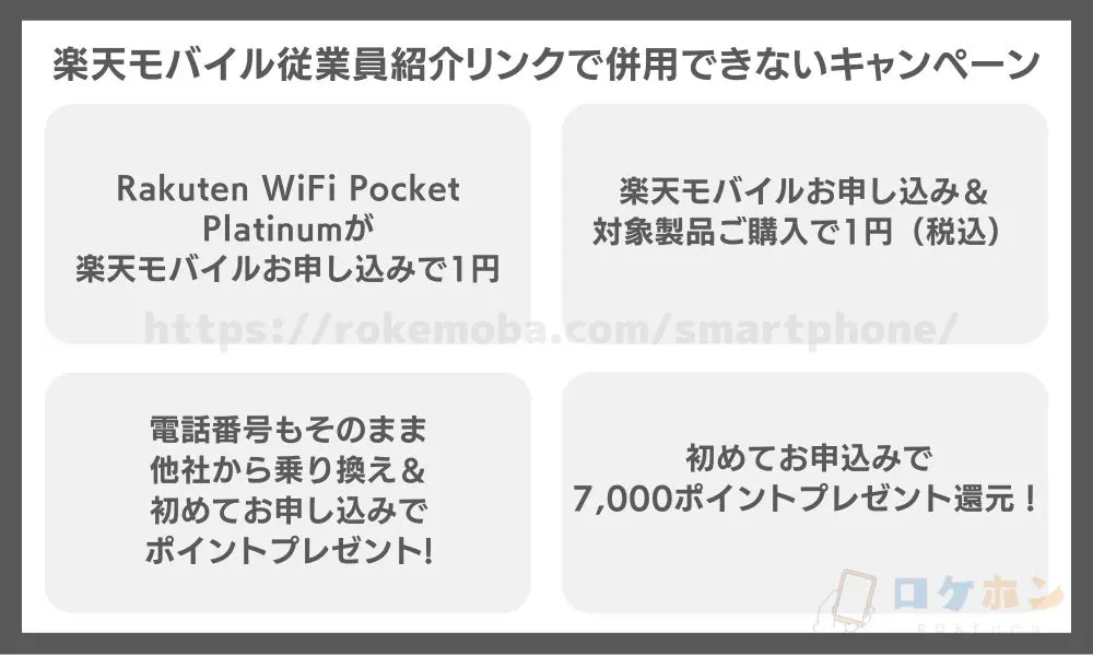 楽天モバイル従業員紹介リンクで併用できないキャンペーン