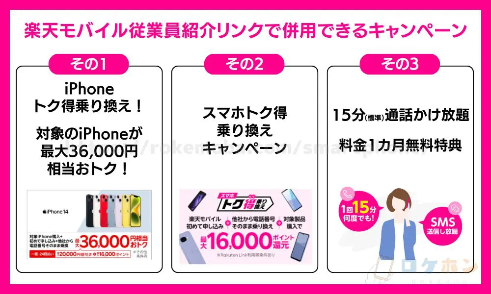 楽天モバイル従業員紹介リンクで併用できるキャンペーン